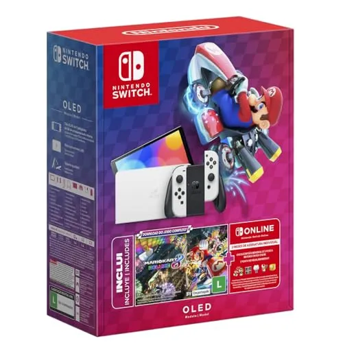 Bundle Nintendo Switch Oled Com Mario Kart 8 + 3 Meses De Assinatura Nintendo Switch Online